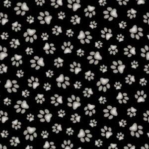 Paw Prints on Black Fabric by Elizabeth's Studio, Best Friend Fabric