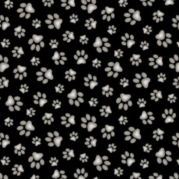 Paw Prints on Black Fabric by Elizabeth's Studio, Best Friend Fabric