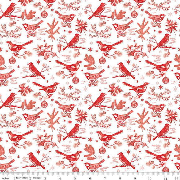 Peace on Earth Birds Fabric by Riley Blake, Christmas Fabric, Red on White