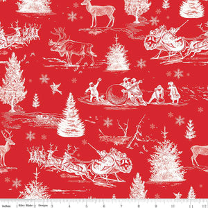 Peace on Earth Main Red Fabric by Riley Blake, Christmas Fabric, White on Red