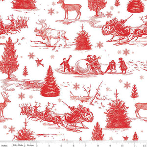 Peace on Earth Main White Fabric by Riley Blake, Christmas Fabric, Red on White