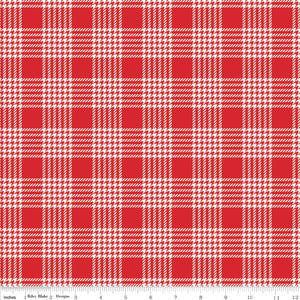 Peace on Earth Plaid Fabric by Riley Blake, Christmas Fabric, Red and White