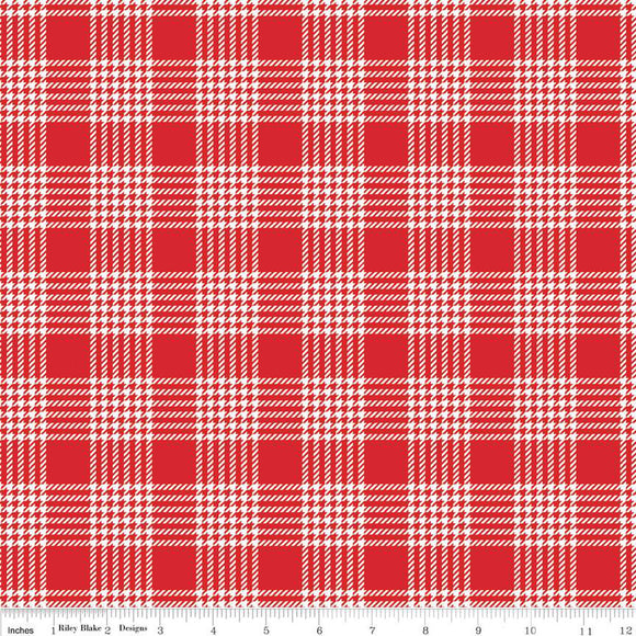 Peace on Earth Plaid Fabric by Riley Blake, Christmas Fabric, Red and White