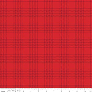 Peace on Earth Plaid Fabric by Riley Blake, Christmas Fabric, Red on Red