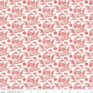Peace on Earth Santas Fabric by Riley Blake, Christmas Fabric, Red on White