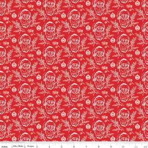 Peace on Earth Santas Fabric by Riley Blake, Christmas Fabric, White on Red