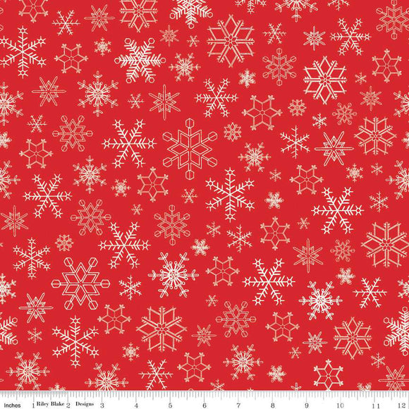 Peace on Earth Snowflakes Fabric by Riley Blake, Christmas Fabric, White on Red