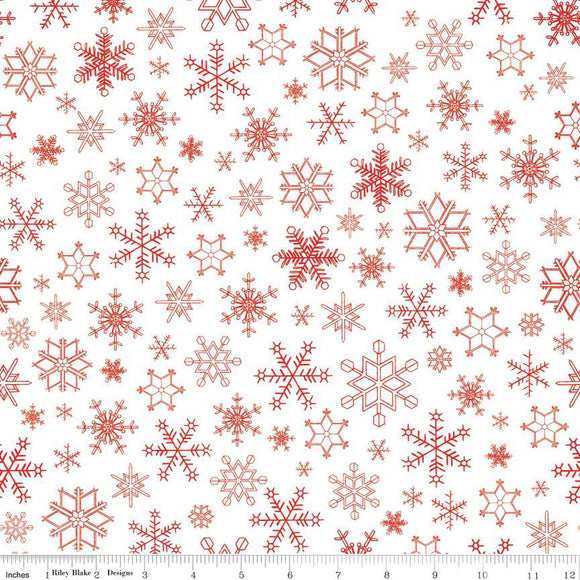 Peace on Earth Snowflakes Fabric by Riley Blake, Christmas Fabric, Red on White