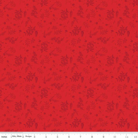Peace on Earth Sprigs Fabric by Riley Blake, Christmas Fabric, Red on Red