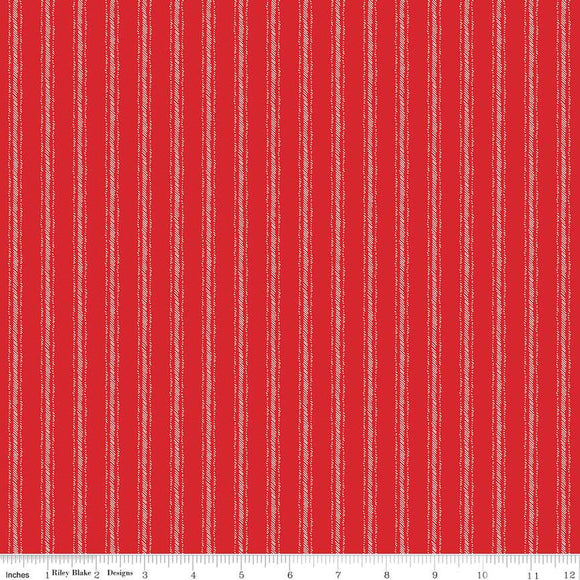Peace on Earth Ticking Fabric by Riley Blake, Christmas Fabric, White on Red