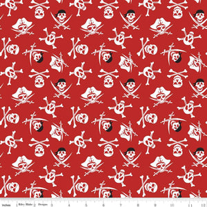 13" x 44" Pirate Tales Skull and Crossbones Fabric, Riley Blake, Red