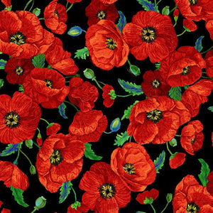 Poppy Dreams Fabric by Timeless Treasures, Poppy Bouquet