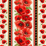Poppy Passion Poppy Floral 11" Stripes Quilting Fabric by Timeless Treasures, Red Floral, Border