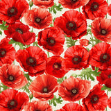 Poppy Passion Large Poppy Floral on Cream Fabric by Timeless Treasures, Red Flowers