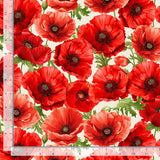 Poppy Passion Large Poppy Floral on Cream Fabric by Timeless Treasures, Red Flowers