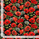 Poppy Passion Poppy Field Fabric by Timeless Treasures, Red Flowers, White Flowers