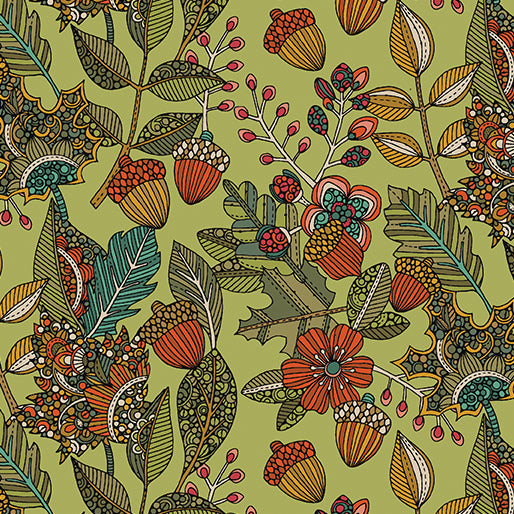 Pumpkin and Spice Leaf Medley Green Fabric by Benartex, Autumn, Fall Fabric