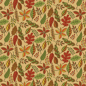 Pumpkin and Spice Leaves and Spice Honey Fabric by Benartex, Autumn, Fall Fabric