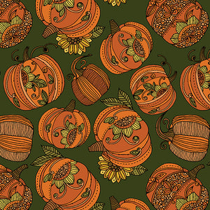 Pumpkin and Spice Pumpkin Toss Green Fabric by Benartex, Autumn, Fall Fabric