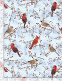 18" x 21" Red Cardinals in Winter Fabric by Timeless Treasures, Bird Fabric