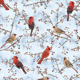 18" x 21" Red Cardinals in Winter Fabric by Timeless Treasures, Bird Fabric