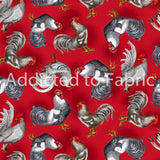 10" x 44" Roosters on Red Fabric by Timeless Treasures, Cotton Quilting Fabric