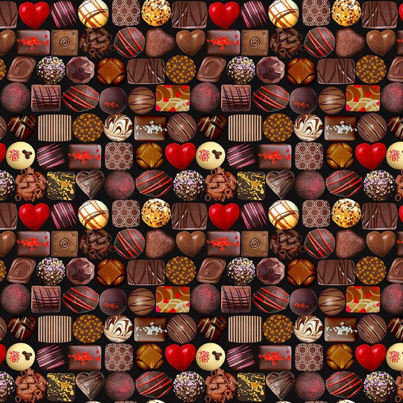 Rendezvous Chocolate Delight Fabric by Timeless Treasures, Candies, Valentine's Day