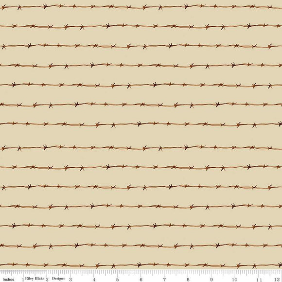 Ride the Range Fence Cream Fabric by Riley Blake Designs, Barbed Wire Fence