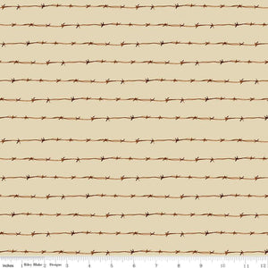 7" x 44" Ride the Range Fence Cream Fabric by Riley Blake Designs, Barbed Wire Fence