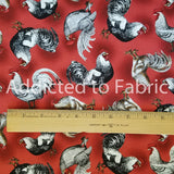 10" x 44" Roosters on Red Fabric by Timeless Treasures, Cotton Quilting Fabric