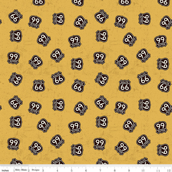 Route 66 Fabric, Signs on Gold by Riley Blake Designs