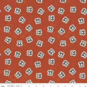 Route 66 Fabric, Signs on Rust by Riley Blake Designs