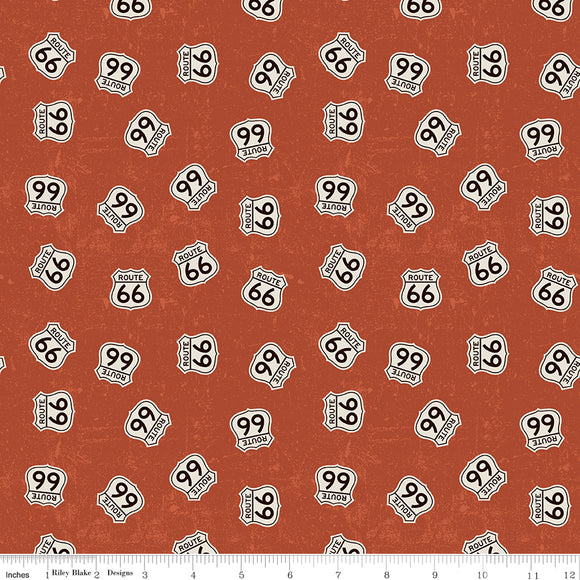 Route 66 Fabric, Signs on Rust by Riley Blake Designs