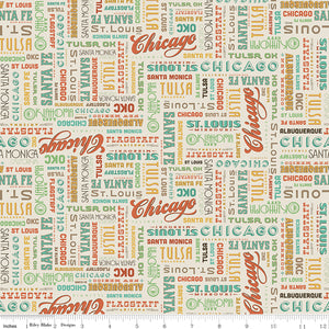 Route 66 Fabric, Words on Cream by Riley Blake Designs