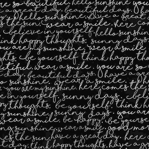 Script on Black Fabric by Timeless Treasures, Words on Black Gabric