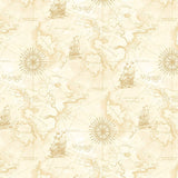 Beacon of Light, Sea Map Fabric by Timeless Treasures, Natural, Travel, Quilting Fabric
