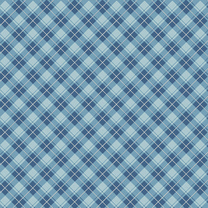 Snowman's Dream Diagonal Plaid Fabric by Studio E, Blue