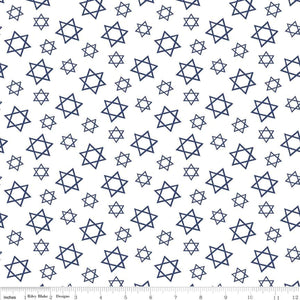 7" x 44" Festival of Lights Fabric by Riley Blake Designs, Star of David, White, Hanukkah