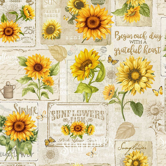 Sunflower Farm Fabric by Timeless Treasures, Sunflower Collage