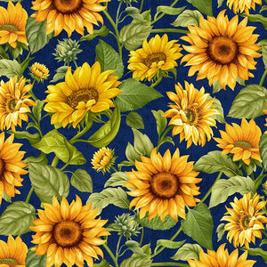 Sunflower Farm Fabric by Timeless Treasures, Sunflower Garden, Navy