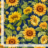 Sunflower Farm Fabric by Timeless Treasures, Sunflower Garden, Navy