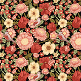 Tangled Garden Main Black Fabric by Riley Blake Designs, Flowers, Leaves, Birds