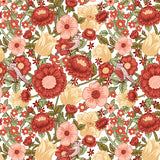 Tangled Garden Main Cream Fabric by Riley Blake Designs, Flowers, Leaves, Birds