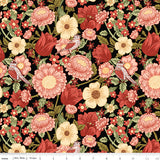 Tangled Garden Main Black Fabric by Riley Blake Designs, Flowers, Leaves, Birds