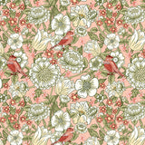 Tangled Garden Main Blush Fabric by Riley Blake Designs, Flowers, Leaves, Birds