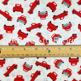 11" x 44" Truckin' in the USA, Patriotic Red Trucks Allover Fabric by Studio E