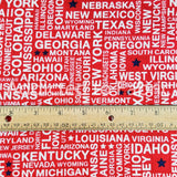 18" x 44" United State Names, USA Red Fabric by Studio E, USA Words