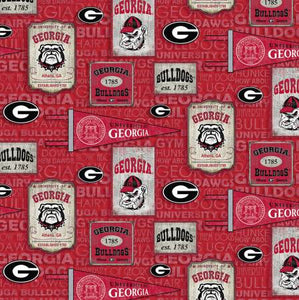 13" x 44" University of Georgia Bulldogs Fabric Licensed NCAA, Vintage Pennants