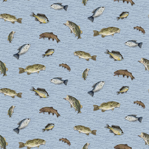 Wake at the Lake Fish Toss Sky Fabric by Riley Blake Designs, Fishing Fabric, Sky Blue