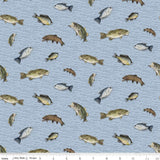 Wake at the Lake Fish Toss Sky Fabric by Riley Blake Designs, Fishing Fabric, Sky Blue